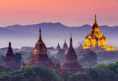 Myanmar temple at sunset