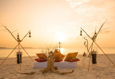 Maldives sunset on the beach